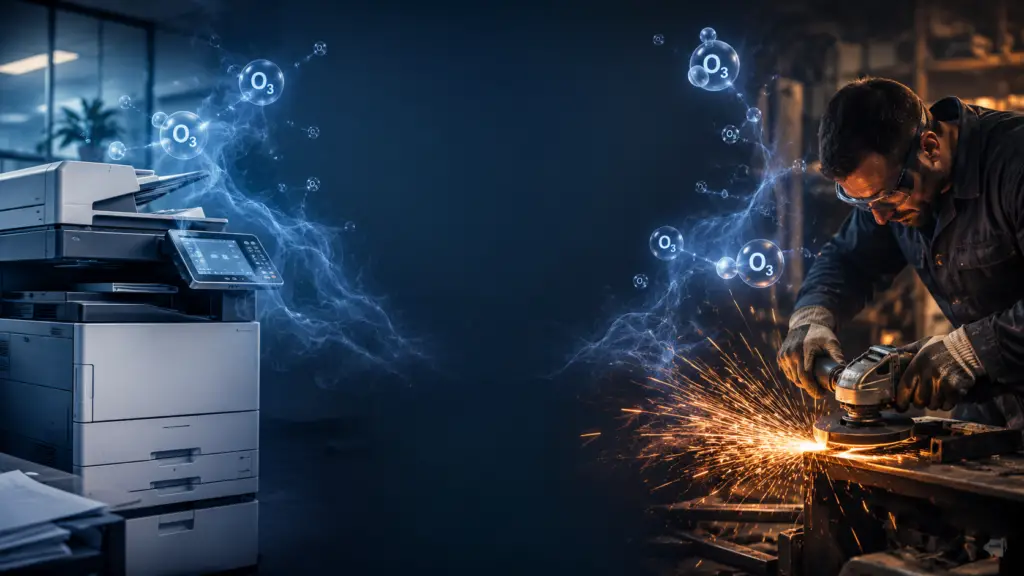 common sources of ozone smell including copy machines and power tools