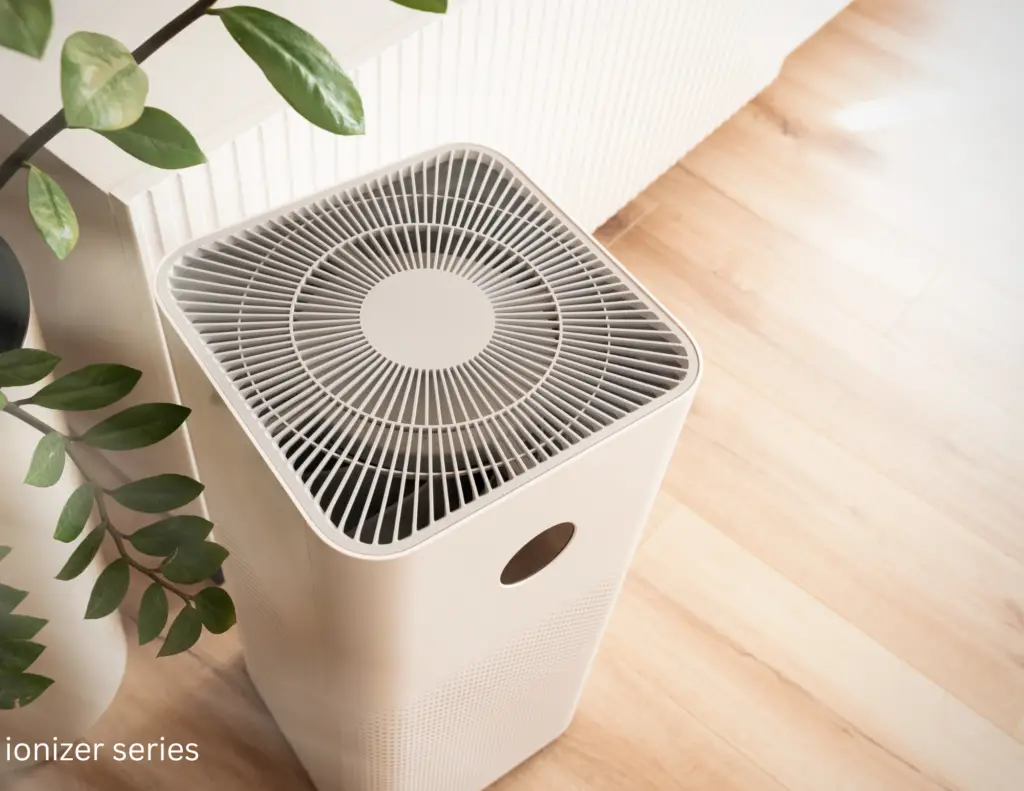 Sleek air purifier placed in a modern home interior