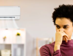 A woman contemplating buying a UV air purification system