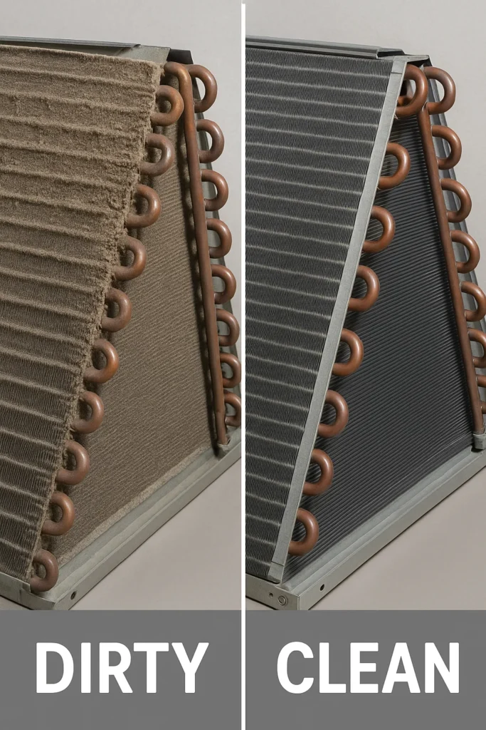 picture showing the difference between clean and dirty AC coils