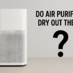 Realistic air purifier with large question mark and text asking “Do air purifiers dry out the air?”