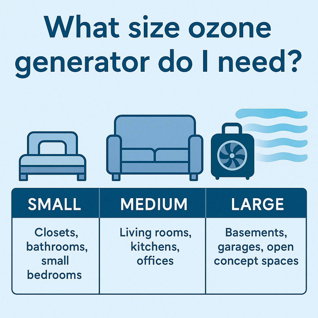 image of a graphic asking "what size ozone generator do i need?"