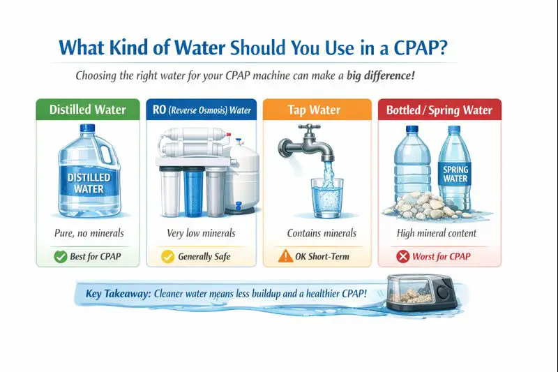 comparison of distilled water, reverse osmosis water, tap water, and bottled water for CPAP humidifiers