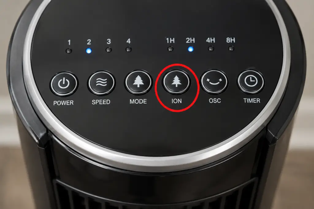 picture showing the ionizer button on a fan