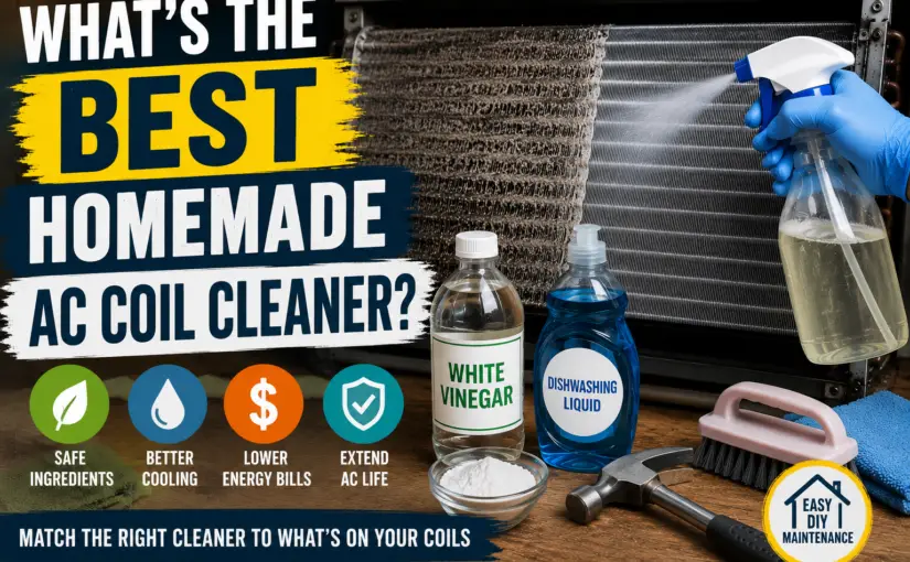 Homemade AC coil cleaner being applied to dirty evaporator coils