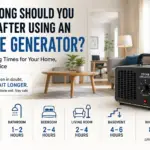 How Long Should You Wait After Using an Ozone Generator? Ozone generator in a living room illustrating safe waiting times before re-entering a treated home.